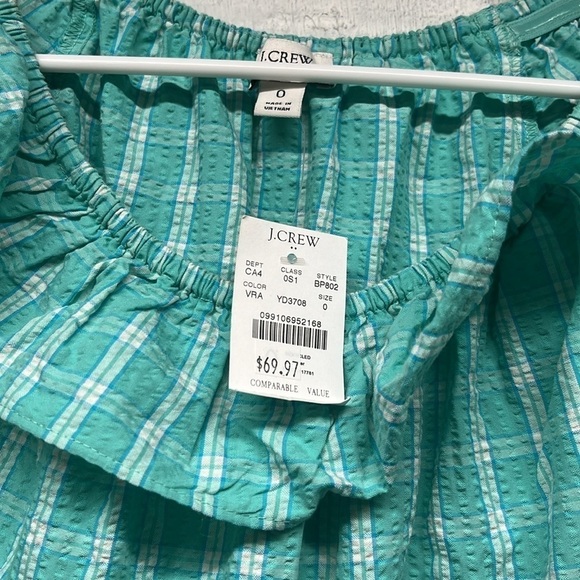 NEW J. Crew Seersucker Ruffleneck Cotton Mini Dress, Aqua Green Blue, SZ 0 - Picture 5 of 9
